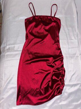 rue21 Red Satin Ruched Mini Dress – Small